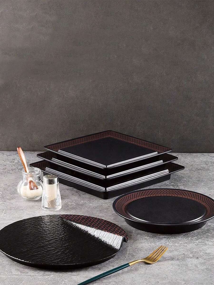 1 Đĩa ăn tối thanh lịch, hình dạng cổ điển, chất liệu Melamine, chắc chắn, họa tiết đá, viền sọc vàng sẫm, an toàn khi rửa bằng máy rửa chén, có thể tái sử dụng, đồ dùng trên bàn ăn sáng tạo, thích hợp cho ẩm thực Nhật Bản, khay đựng cá hồi, khay đựng sushi, khay đựng bít tết, đồ nguội, khay đa năng, thích hợp cho gia đình, nhà hàng, tụ họp, tiệc tùng, quà tặng Giáng sinh - nhiều màu - Xem 1