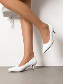 Women's Stiletto Low Heel Pointed Toe Court Pumps Minimalist Elegant Fashion Solid Color Shoes - 白色 - 查看 3