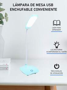 1 Pieza Lámpara Led De Escritorio Ajustable Recargable Por Usb , Para Lectura - Azul - Ver 4