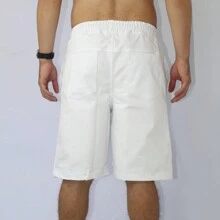 Men's Plain Denim Shorts With Side/Back Pocket And Elastic Waistband - trắng - Xem 7