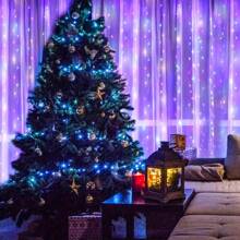 1pc 3m X 1m 100 LEDs / 3m X 3m 300 LEDs Copper Wire String Lights Fairy Lights Curtain Lights, Waterproof, With Remote Control, Hooks, For Decor In Halloween, Christmas, Festivals,Room Decor Christmas Decor Christmas Light Bedroom Decor Home Decor Party Decor Holiday Festivalchristmas Gift Thanksgiving Christmas Tree Decor Ornaments - 彩色 - 查看 8