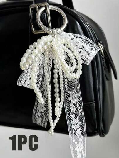 Y2K Cute Minimalist Fashion Beaded Pearl Bow, Bow Ribbon, Multi-Functional DIY Keychain/Bag Charm Set, Suitable For Couples, Women, Girls And Best Friends For Daily Wear. An Ideal Gift For Holidays.