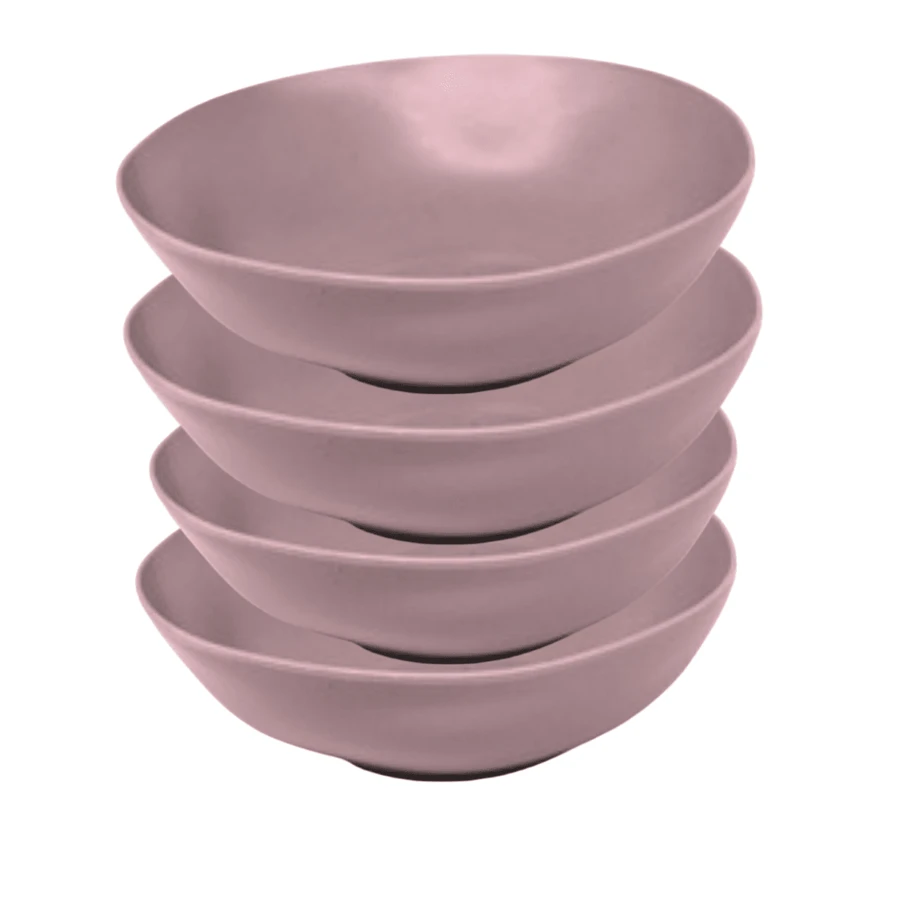 Kit Of 4 Bamboo And PP Bowls Assorted 12cm Compact And Functional For Cakes, Salads And Mixes - Home And Restaurants - Rosa vieja - Ver 1