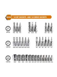 Juego de dados, juego de llaves de vaso de 46 piezas de 1/4" ,Juego de llaves de carraca con juego de llaves de vaso de broca métricas y extensiones para reparación de automóviles y hogar con caja de almacenamiento - Rojo - Ver 3