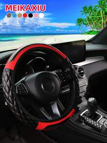MEIKAXIU 3 件装水晶碳纤维软皮刺绣舒适弹性方向盘套，适合 14.5-15 英寸汽车，汽车内饰配件