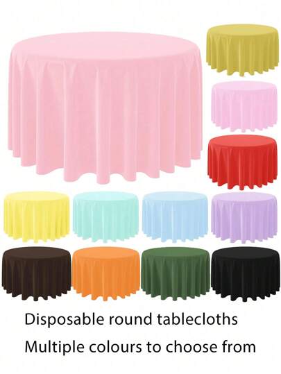 1pc/6pcs 84" Round Plastic Tablecloth, Assorted Color Disposable Round Tablecloth For Shower, Wedding Party, Birthday Party, Spring Easter And Summer Party Decoration