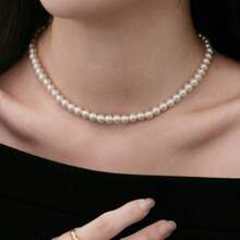 圆形白色仿贝壳珍珠项链串 | 珍珠颈链 | 女士珠宝 | 送给妈妈、妻子、姐妹、最好的朋友的生日圣诞礼物，不含礼品盒 - 40CM長度項鍊 - 查看 11