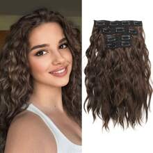 Hair Extension 4pcs Clip In Hair Extension 12" Short Curly Wavy Beige Hair Extension Invisible Lace Weft Female Natural Soft Wig, Halloween - Multicolor - View 10