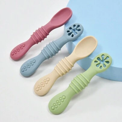 硅胶婴儿勺，婴儿食物喂食用穿孔勺，婴儿新生儿专用软勺，硅胶