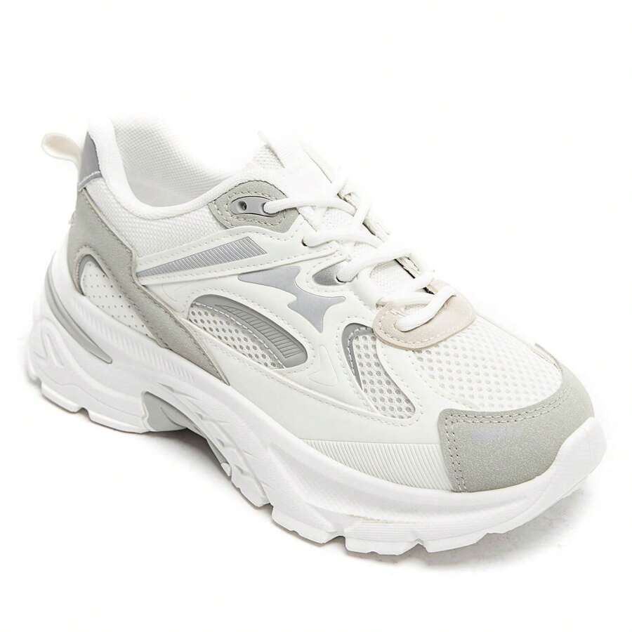 Thick-Soled Sneakers With Colorful Details And Modern Design - White - View 1