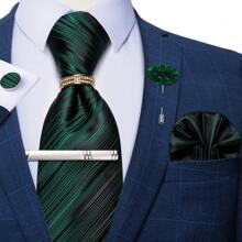 6 件/套男士领带条纹蓝色花卉领带手帕方形环夹胸花婚礼时尚（随机戒指）