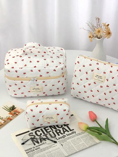 1 件可爱樱桃图案旅行化妆包，多功能化妆品收纳包手提包沐浴淋浴钱包袋便携式化妆品刷收纳包带拉链封口适用于口红、刷子、护肤品、手机、硬币、小物品，适用于家庭、旅行、度假化妆包化妆品收纳包化妆品收纳包化妆品收纳袋化妆包