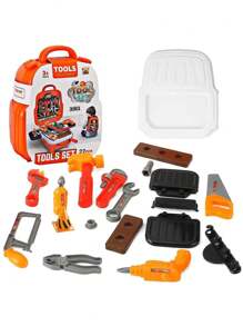 22件/25件儿童玩具幼儿工作台及工具、厨具套件男孩女孩家用工具箱科学益智玩具手提箱仿真家庭背包盒圣诞节节日生日玩具礼物 - 彩色 - 查看 4