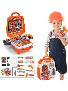 22件/25件儿童玩具幼儿工作台及工具、厨具套件男孩女孩家用工具箱科学益智玩具手提箱仿真家庭背包盒圣诞节节日生日玩具礼物 - 彩色 - 查看 2