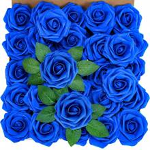 10/30/50/100 buah Mawar Palsu Busa Warna Gading dengan Tangkai, Cocok untuk Buket Pernikahan DIY, Hiasan Meja Pesta Pengantin, Dekorasi Meja Pesta, Hari Valentine dan Hari Ibu (Tidak Termasuk Kotak Kertas) - Royal Blue - View 4