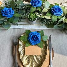 10/30/50/100 buah Mawar Palsu Busa Warna Gading dengan Tangkai, Cocok untuk Buket Pernikahan DIY, Hiasan Meja Pesta Pengantin, Dekorasi Meja Pesta, Hari Valentine dan Hari Ibu (Tidak Termasuk Kotak Kertas) - Royal Blue - View 10