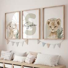 Bộ 3 tranh treo tường in tên theo yêu cầu - Bộ tranh canvas treo tường 3 mảnh in tên - Tranh in hình sư tử và voi cá nhân hóa để trang trí phòng khách, phòng ngủ và nhà bếp - Ý tưởng quà tặng độc đáo, phù hợp cho phòng ngủ trẻ em, phòng trẻ sơ sinh và phòng ăn - Tranh in trong nhà không khung, phong cách Boho, trang trí phòng trẻ sơ sinh màu xanh lá cây nhạt - 3 cái - Xem 12