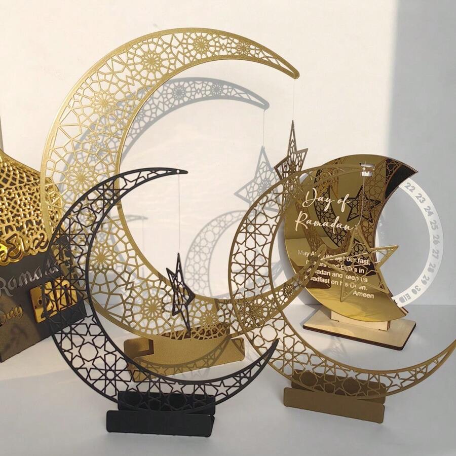 1pc Metal Iron Crescent Moon Tabletop Decor, Stainless Steel Acrylic Decorative Stand For Holidays, Home Decoration, Festival Decorations, Valentine's Day, Mother's Day, Office Desktop Accessory, Gift Gifts Birthday Graduation E-I-D