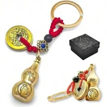 1 Set Of 12 Zodiac Feng Shui Gourd Keychains Gift Box - Brass Gourd, Lucky Coin, Bringinging Good Luck And Wealth, Chinese Style Pendant, Suitable For Collection And Gifting - Bronze - View 14