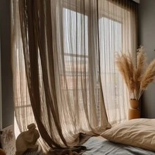 1 tấm rèm mỏng màu cà phê hiện đại với điểm nhấn là sợi chỉ vàng lấp lánh. Kết hợp chức năng che nắng với sự thanh lịch lọc ánh sáng. Được thiết kế với các lỗ khoen đục sẵn để dễ dàng lắp đặt, tấm rèm này lý tưởng để nâng cao phong cách của phòng ngủ, phòng khách và ban công đồng thời mang đến nét quyến rũ tinh tế, đương đại cho bất kỳ không gian nào. - Cà phê nâu - Xem 8