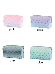 1pc Heart Pattern Valentine's Day Gradient Makeup Bag, Fashion Portable PU Waterproof Makeup Bag - Smooth Zipper Creative Design, Ample Storage Space Design Travel Makeup Bag,For Holiday Beach, Bathroom Collection, Bedroom Collection, Large Capacity - Multicolor - View 8