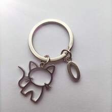 1pc 26 English Letters Metal Cartoon Cat Keychain, Creative Letter Keyring Accessory, Gift For Bag, Car, Couple, Unisex Car Accessories Bag Charm Backpack For School