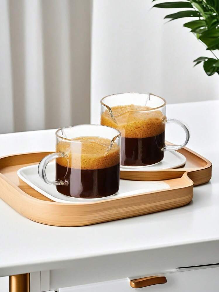 1pc/2pcs Double Spout Glass Coffee Cup With Insulated Handle, Espresso Cup, Small Glass Coffee Cup, Transparent Glass Measuring Cup, Milk Cup, Italian Kawada Espresso Extraction Cup, Espresso Accessories, Glass Sauce Boat, Transparent Creamer, Sugar Bowl, Classic Handled Creamer, Ideal For Home, Office And Cafe Use In Summer, Kitchen Drinkware, Afternoon Tea Party And Dessert, Gift For Mom, Back To School Essential - Multicolor - View 7