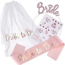 新娘送礼会派对套装：玫瑰金新娘头带、肩带、临时纹身、派对装饰品