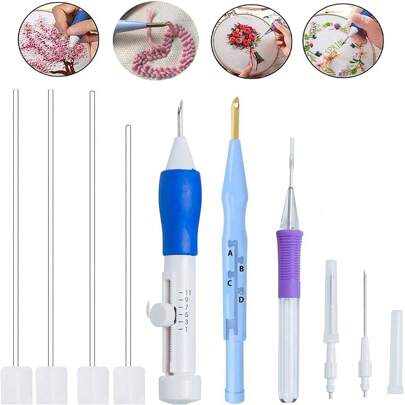 1 Set Embroidery & Punch Needle, Sewing Embroidery And Punch Needle Weaving Tool DIY Craft & Thread & Sticker Decoration