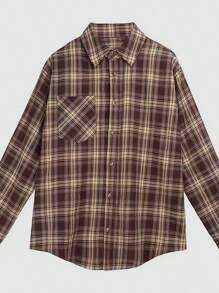 Chaqueta blusa de manga larga estilo holgado Camisa de mujer - Marrón - Ver 2