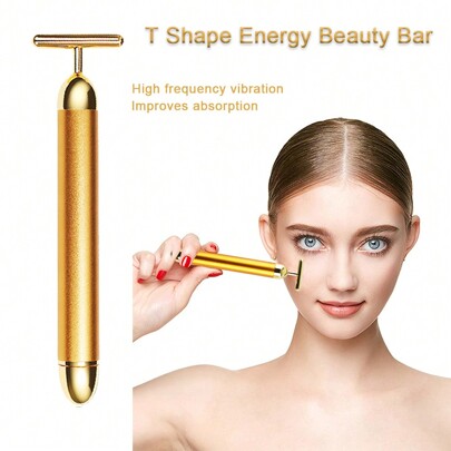 Firming V Face Energy Beauty Bar 24K Golden Facial Massager T Shape High Frequency Vibration Beauty Machine For Face Lifting Wrinkle Reduction Electric Lifting Facial Massager