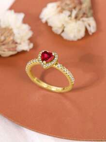 1 Stück 925 Silber Ring in Herzform, Rot, Geschenk für Mutter, Großmutter, Ehefrau, Jahrestag, Vintage-Party, hochwertiges Schmuckgeschenk, Rot