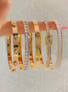 1 Chiếc Vòng Tay Bằng Thép Không Gỉ Đa Năng Cá Nhân Hóa Đơn Giản Thích Hợp Làm Quà Tặng Ngày Lễ Cho Bạn Gái Của Bạn - Nhiều màu - Xem 17