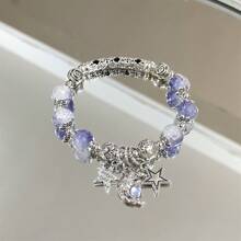 1pc New Chinese Style Moon & Star Beaded Bracelet, Unique INS Design Colorful Gemstone Charm Bracelet, Suitable For Daily Wear And Parties, Perfect Gift For Friends And Family