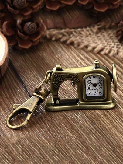 1pc Sewing Machine Shape Pocket Watch Vintage Bronze Keychain,Novelty Quartz Watch Keychain Pendant Bag Accessories Creative Gift Nurse Watch,Valentine'S Day Gifts,Gifts For Friends Key Chain Charms