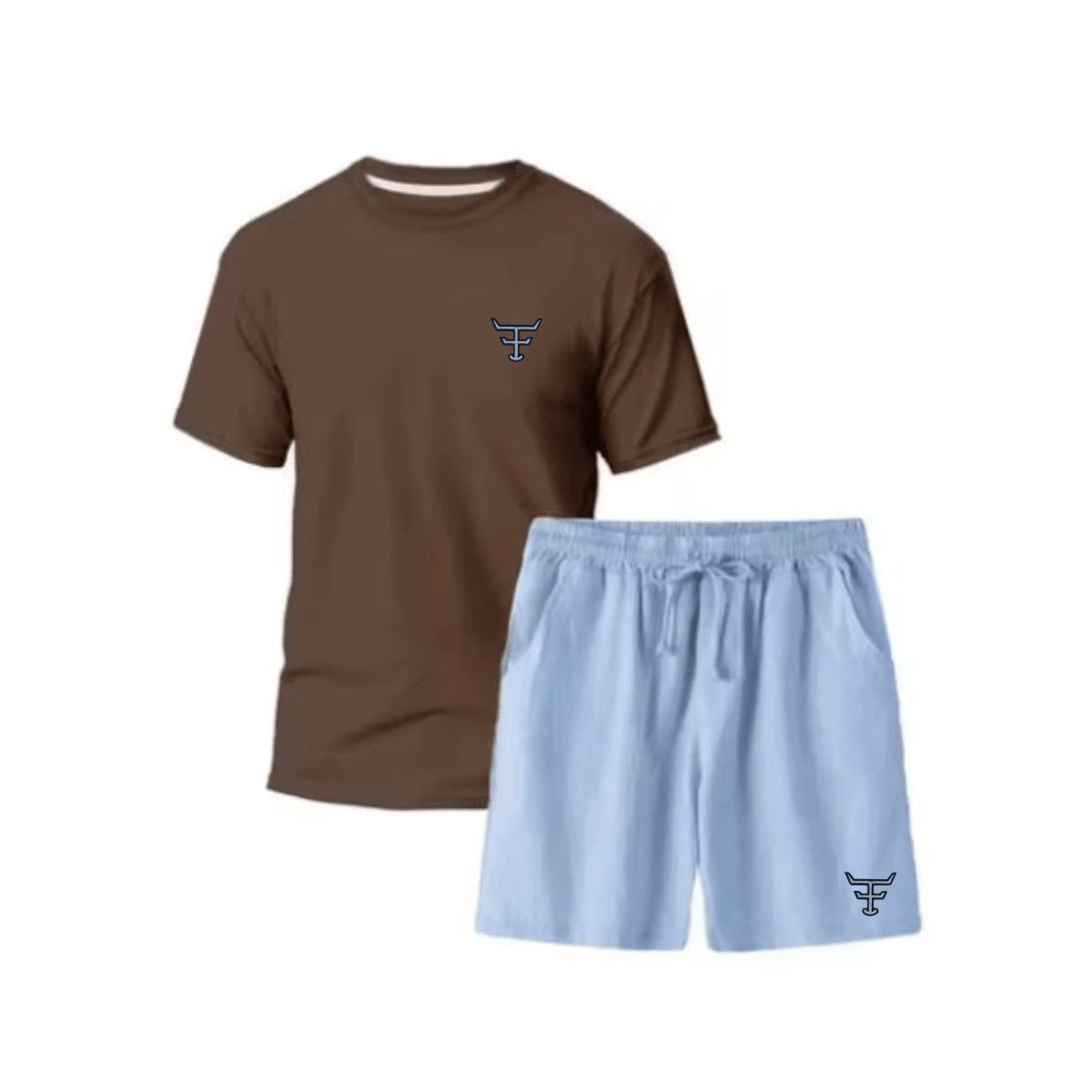 Modern Men's Linen Shorts And T-Shirt Set - Rust Brown - View 1