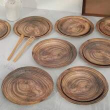 10pcs-Suitable For 10 Guests Vintage Woodgrain Party Disposable Paper Plates Vintage Woodgrain Party Tableware Disposable Round Dinner Plates Tableware Holiday Celebration Birthday Party Banquet Tea Party Wedding Exquisite Craftsmanship Fashionable Collocation