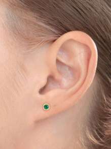 SYMFNY 1 par de pendientes con cierre de rosca de plata de ley 925 con circonita cúbica redonda - Verde - Ver 2