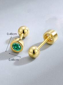SYMFNY 1 par de pendientes con cierre de rosca de plata de ley 925 con circonita cúbica redonda - Verde - Ver 4