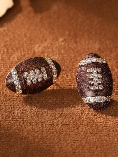 1 par de brincos de pino de futebol estilo europeu e americano brilhantes e modernos, metal precioso galvanizado unissex de alta qualidade