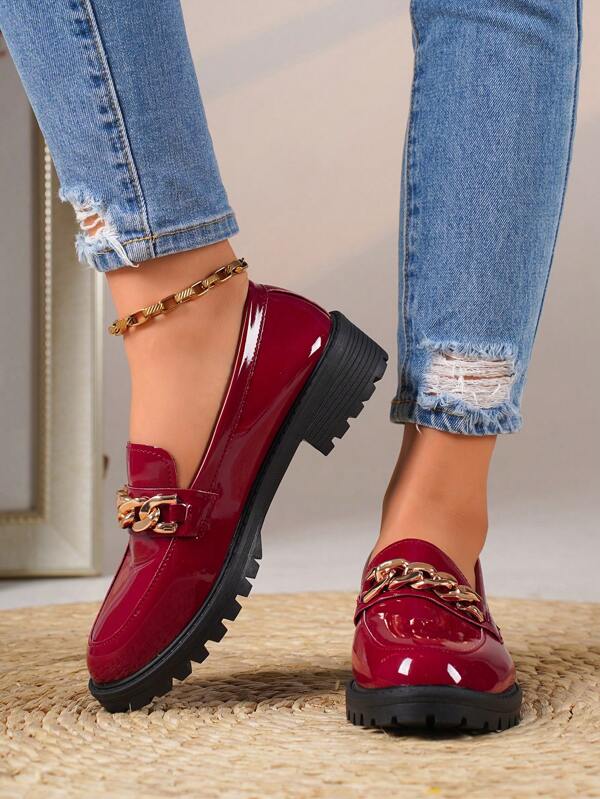 Mocassins Slip-On Estilo Britânico para Mulheres, Decoração com Laço, Versátil, Salto Alto Grosso, Primavera e Outono