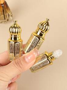 1/3Pcs Premium Golden Glass Essential Oil Roller Bottles,6ml Travel-Ready Bottles With Glass Ball And Crown Caps,Perfect For Perfume, Lip Gloss, & On-The-Go Beauty
