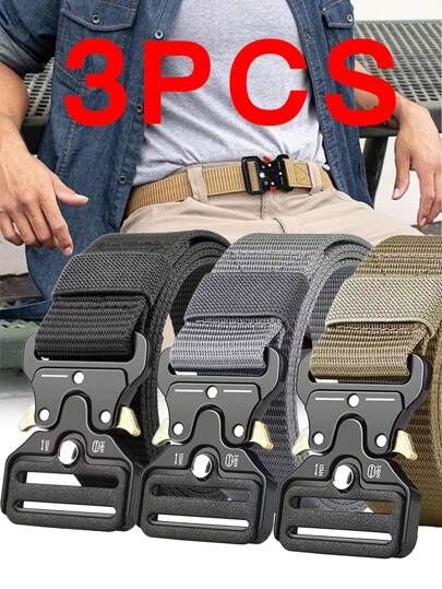 3pcs/2pcs/1pc Men's Outdoor Multi-Functional Tactical Nylon Belt With Cobra Buckle Quick Release Alloy Clasp, Suitable For Mountaineering And Camping Fall, Autumn, Halloween Autumn-Winter Accessories,Suitable For Teens, Youth,Men,Casual, Outdoor, Athletic, Vacation, Graduation Gifts, Birthday, Daily Wear