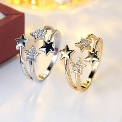 1pc Delicate Minimalist Five-Pointed Star Open Ring, Suitable For Everyday Wear, Fits Index Finger