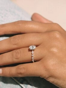1 Carat Shiny Oval Engagement Ring/Wedding Ring, 925 Sterling Silver, Women's Promise Ring/Eternity Ring, Exquisite Jewelry Gift - Silver - View 8