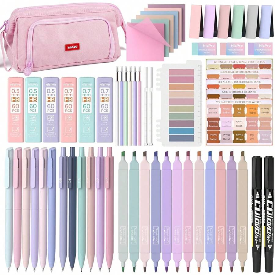 Nicpro 71PCS Aesthetic Bible Journaling Kit, Bible Study Supplies With Pen Case, No Bleed Bible Highlighters And Pens, Sticky Notes And Bible Tabs, Mechanical Pencils, Bible Study Kit For Women - Nhiều màu sắc - Xem 1