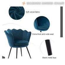 WAHSON OFFICE CHAIRS 1PC Wahson Velvet Armchair Armchair With Gold Legs, Comfortable Bedroom Armchair Relax Chair For Living Room/Bedroom - 水鴨藍 - 查看 5