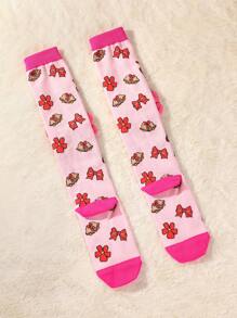 1 Pair Girls Over-The-Knee Socks Deer Pattern, Pink Color, Bow Decor, Cute Deer Socks, Fashion And Versatile For Christmas, Party, Casual, Sports, School, Autumn/Winter - Multicolor - View 4