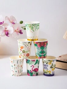 10 buc/20 buc/50 buc pahare de hartie de unica folosinta de 9 oz, serie cu animale si plante colorate, potrivite pentru petreceri de aniversare, intruniri de familie, picnicuri, decoratiuni pentru petreceri, mai multe culori Vanzare disponibila aleatoriu - Multicolor - Vizualizare 5