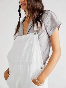 Women Denim Long Jumpsuit Casual Spaghetti Strap Wide Leg Romper Pants Summer Baggy Bib Overalls - 白色 - 查看 6